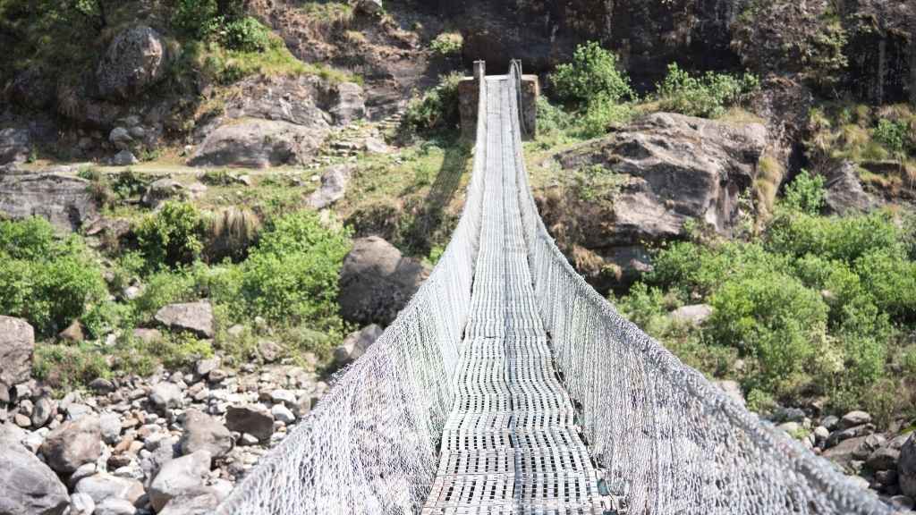 Suspension bridge on annapurna circuit trek