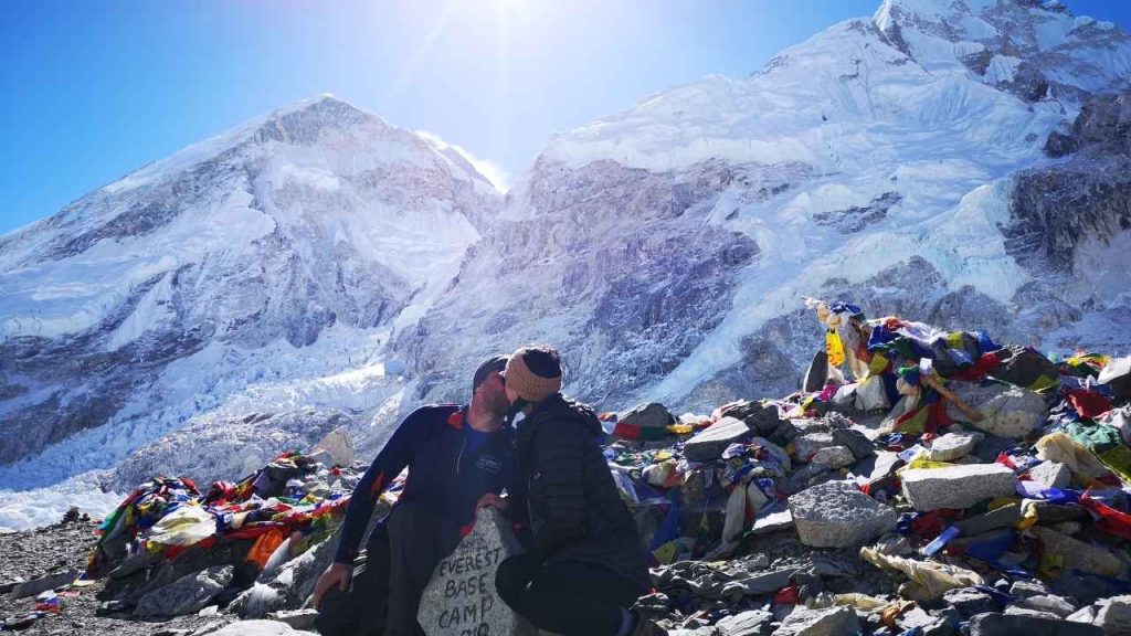 Couple kissing at Everest Base Camp