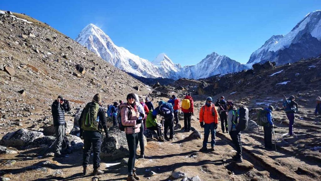 Group of trekkers ready for the final push to Everest Base Camp.