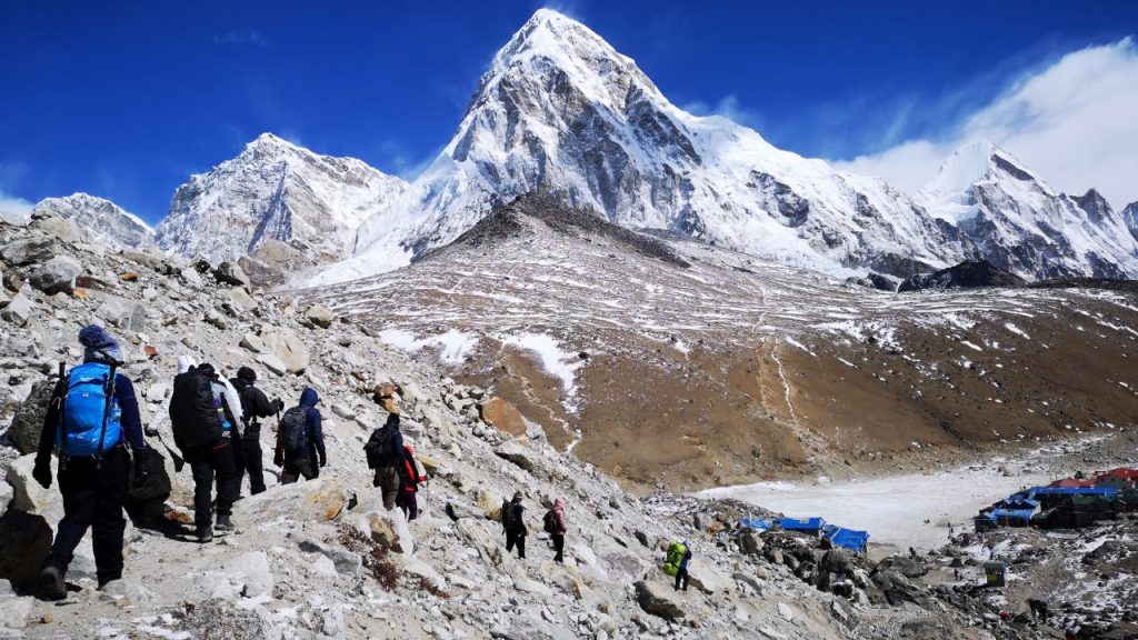 Our group arriving at Gorak Shep, the final overnight stop before Everest Base Camp.