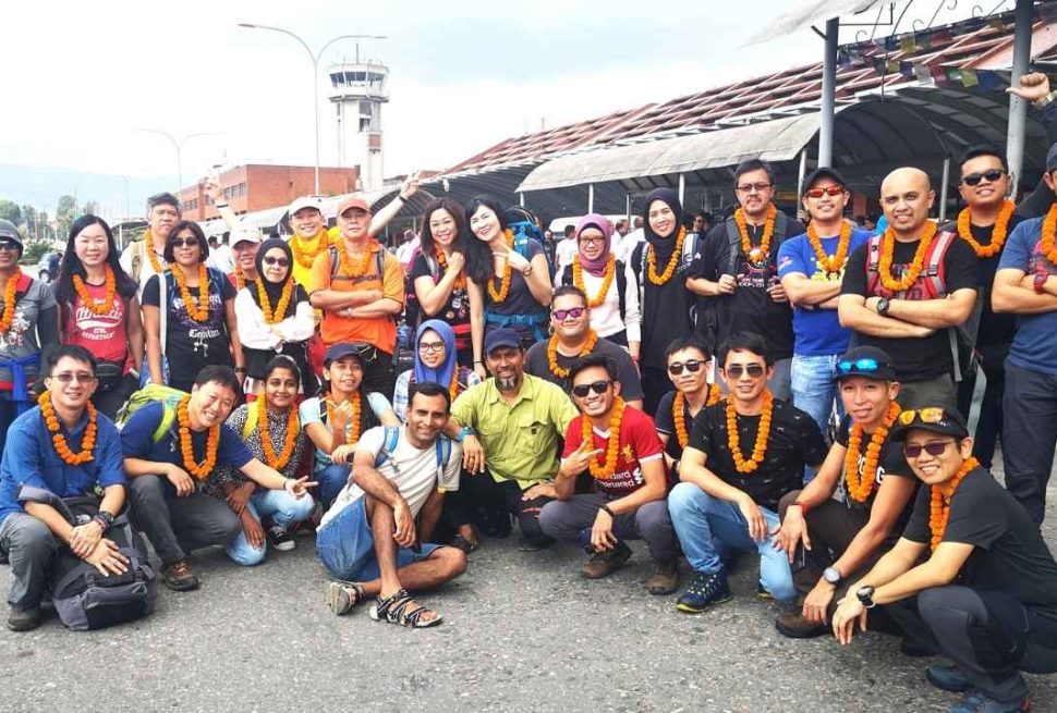Group of Everest Base Camp trekkers welcomed with flower garlands at Kathmandu Airport