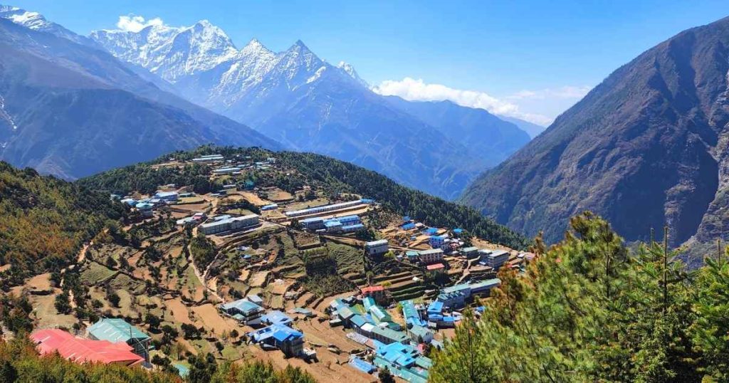 Mountain view from the acclimatization hike to Hotel Everest View in Namche Bazaar.