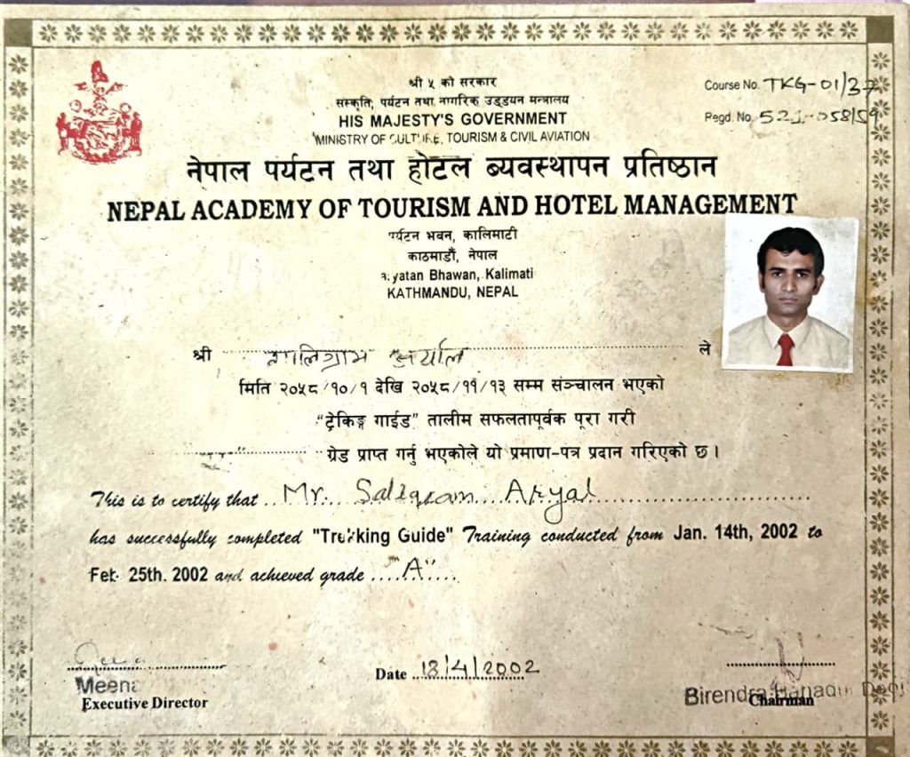 Trekking guide certificate